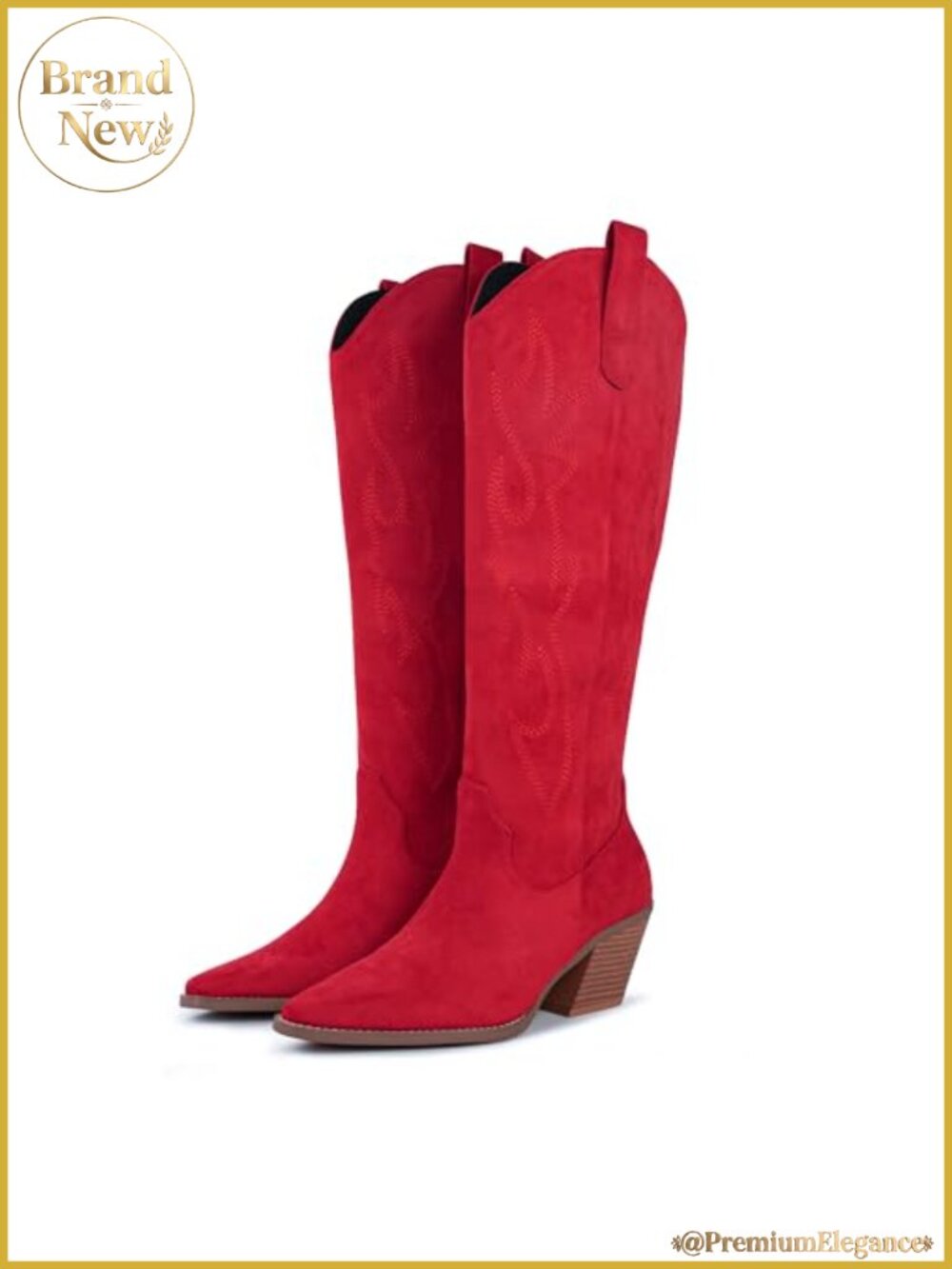 Women's Knee High Cowgirl Boots Pointed Toe Block Heel Embroidered Side Zipper
